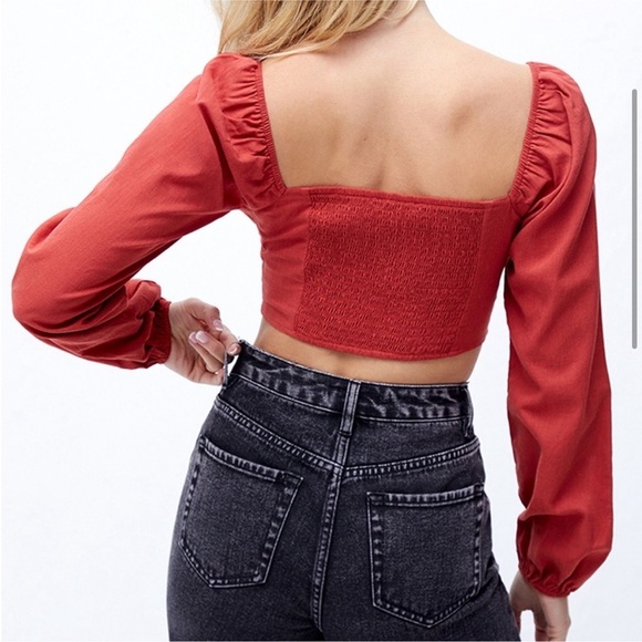 NWT PacSun/La Hearts Lace Up Long Sleeve Rust Boho Crop Top  Size Medium - Picture 9 of 13